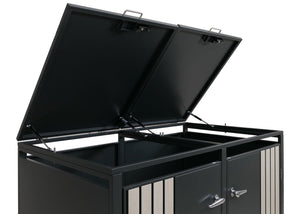 Mülltonnenbox Metall 2er. anthrazit. hell Holzoptik. mit Deckel