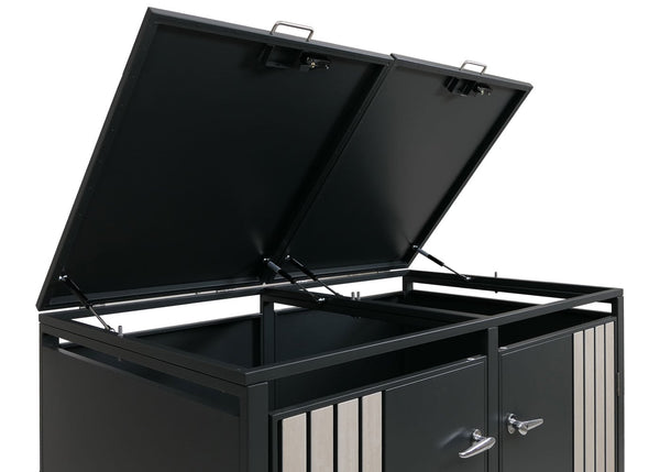 Mülltonnenbox Metall 2er. anthrazit. hell Holzoptik. mit Deckel