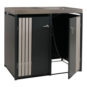 Mülltonnenbox Metall mit Pflanzkasten. anthrazit hell Holzoptik. 2er Set