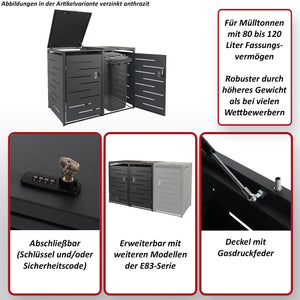Mülltonnenbox aus Stahl in Anthrazit. 2er. erweiterbar