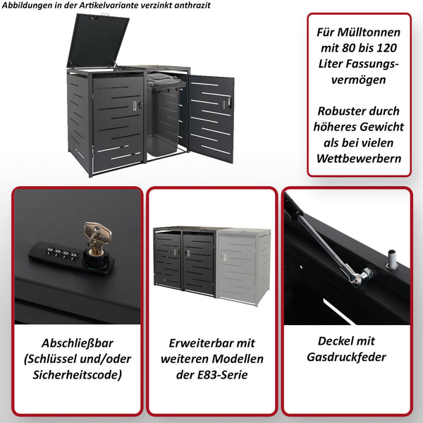 Mülltonnenbox aus Stahl in Anthrazit. 2er. erweiterbar