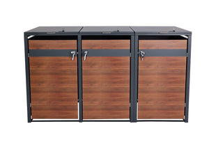 Mülltonnenbox 3er Anthrazit Dunkelbraun Metall Holzoptik