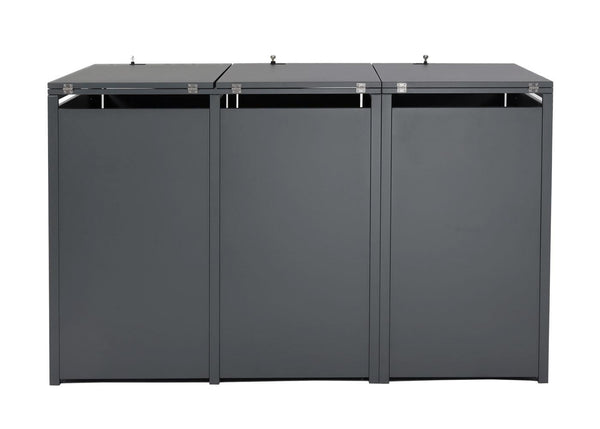 Mülltonnenbox 3er Anthrazit Dunkelbraun Metall Holzoptik