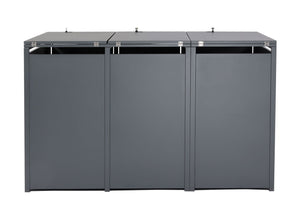 Mülltonnenbox Metall anthrazit. 3er. Holzoptik dunkelbraun