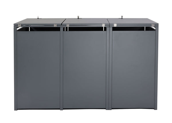 Mülltonnenbox Metall anthrazit. 3er. Holzoptik dunkelbraun