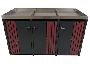 Mülltonnenbox Metall mit Pflanzkasten. anthrazit Holzoptik. 3er