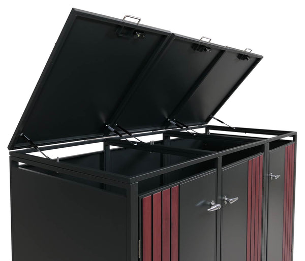Mülltonnenbox Metall 3er. anthrazit Holzoptik. mit Deckel
