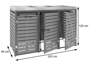 Mülltonnenbox 3er Set anthrazit mit Pflanzkasten WPC Edelstahl