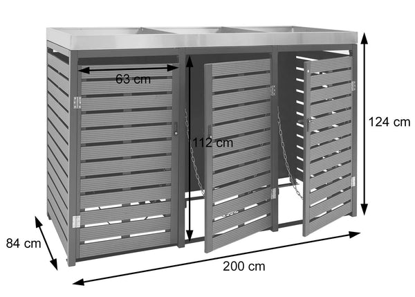 Mülltonnenbox 3er Set anthrazit mit Pflanzkasten WPC Edelstahl