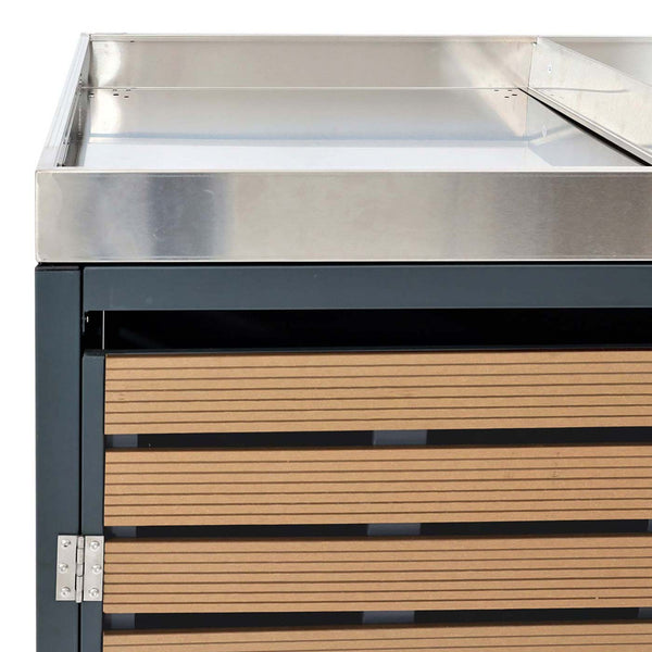Mülltonnenbox 3er WPC Edelstahl mit Pflanzkasten Teak-Optik