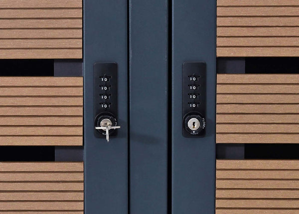 Mülltonnenbox 3er WPC Edelstahl mit Pflanzkasten Teak-Optik