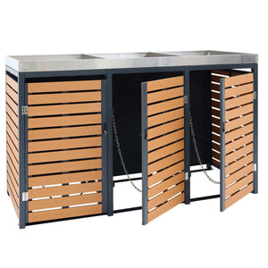 Mülltonnenbox 3er WPC Edelstahl mit Pflanzkasten Teak-Optik