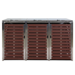 Mülltonnenbox 3-fach WPC Edelstahl Walnuss-Holzoptik 120x200x85cm