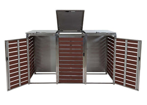 Mülltonnenbox 3-fach WPC Edelstahl Walnuss-Holzoptik 120x200x85cm