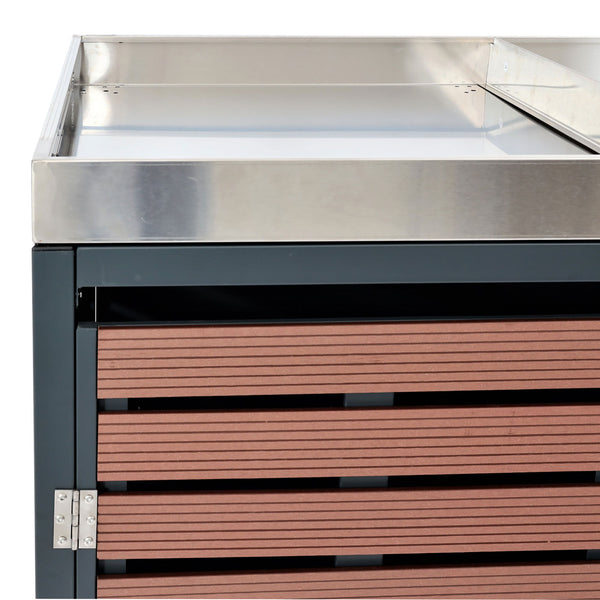 Mülltonnenbox 3er mit Pflanzkasten WPC Edelstahl Walnuss-Optik