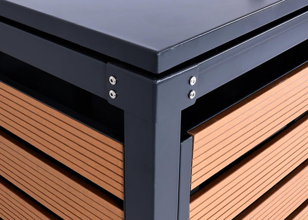 3er Mülltonnenbox WPC Metall Teak-Optik für 240L Tonnen