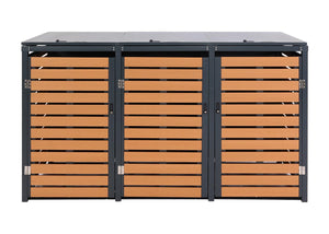 3er Mülltonnenbox WPC Metall Teak-Optik für 240L Tonnen
