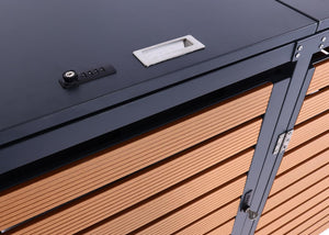 3er Mülltonnenbox WPC Metall Teak-Optik für 240L Tonnen