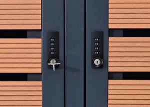 3er Mülltonnenbox WPC Metall Teak-Optik für 240L Tonnen