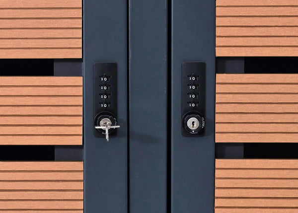 3er Mülltonnenbox WPC Metall Teak-Optik für 240L Tonnen