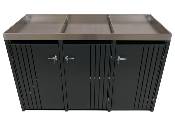 Mülltonnenbox Metall 3-fach mit Pflanzkasten. anthrazit