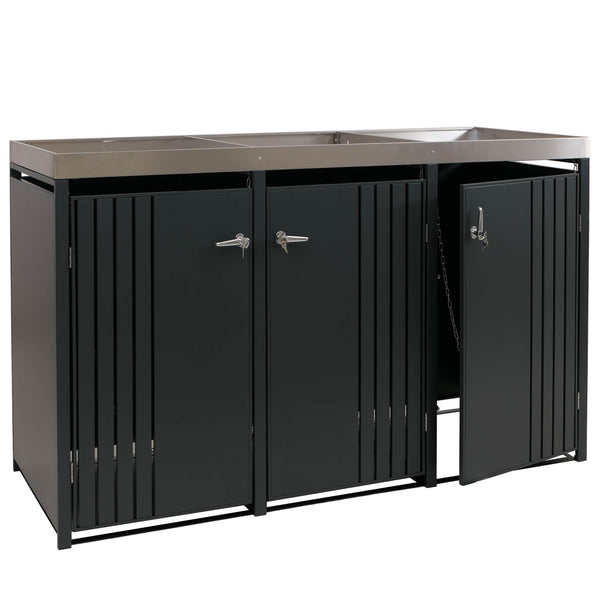 Mülltonnenbox Metall 3-fach mit Pflanzkasten. anthrazit