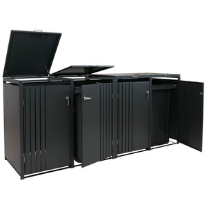 Mülltonnenbox Metall 4er, anthrazit, mit Deckel, 122x264x84cm