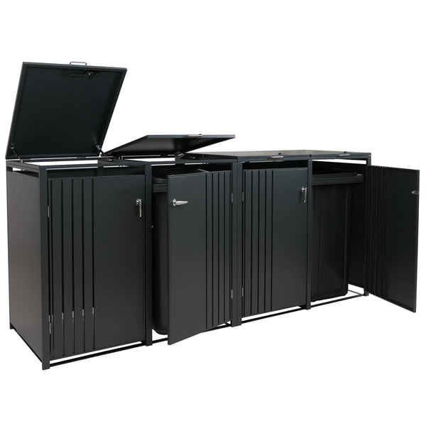 Mülltonnenbox Metall 4er, anthrazit, mit Deckel, 122x264x84cm