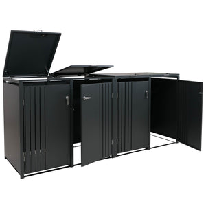 Mülltonnenbox Metall 4er, anthrazit, mit Deckel, 122x264x84cm