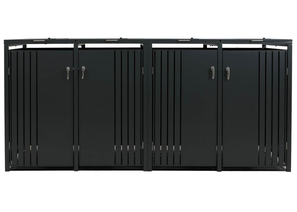 Mülltonnenbox Metall 4er, anthrazit, mit Deckel, 122x264x84cm