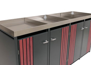 Mülltonnenbox mit Pflanzkasten, Metall Anthrazit Holzoptik, 4er