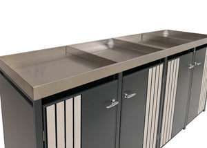 Mülltonnenbox Metall mit Pflanzkasten, anthrazit Holzoptik, 4er