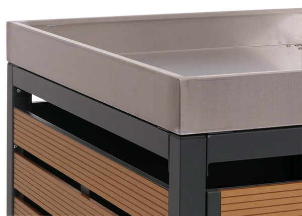 Mülltonnenbox 4er aus WPC & Edelstahl mit Pflanzkasten Teak-Optik