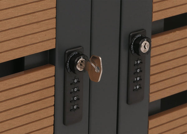 Mülltonnenbox 4er aus WPC & Edelstahl mit Pflanzkasten Teak-Optik