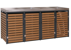 Mülltonnenbox 4er aus WPC & Edelstahl mit Pflanzkasten Teak-Optik