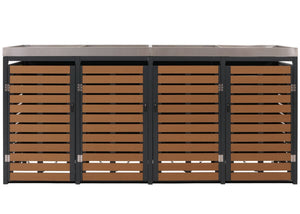Mülltonnenbox 4er aus WPC & Edelstahl mit Pflanzkasten Teak-Optik