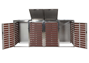 Mülltonnenbox 4er WPC Edelstahl, Walnuss-Holzoptik, 120x264x85cm