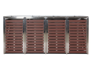 Mülltonnenbox 4er WPC Edelstahl, Walnuss-Holzoptik, 120x264x85cm