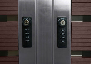 Mülltonnenbox 4er WPC Edelstahl, Walnuss-Holzoptik, 120x264x85cm