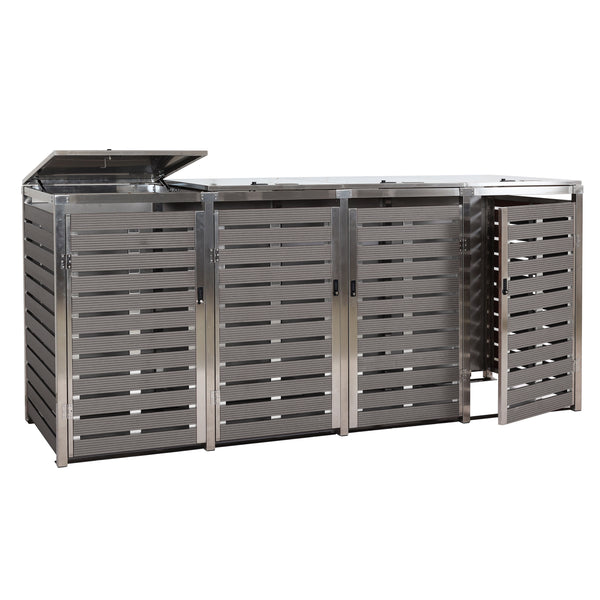 Mülltonnenbox für 4 Tonnen, WPC & Edelstahl, anthrazit, 120x264x85cm