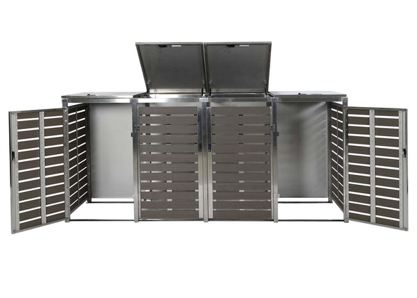 Mülltonnenbox für 4 Tonnen, WPC & Edelstahl, anthrazit, 120x264x85cm