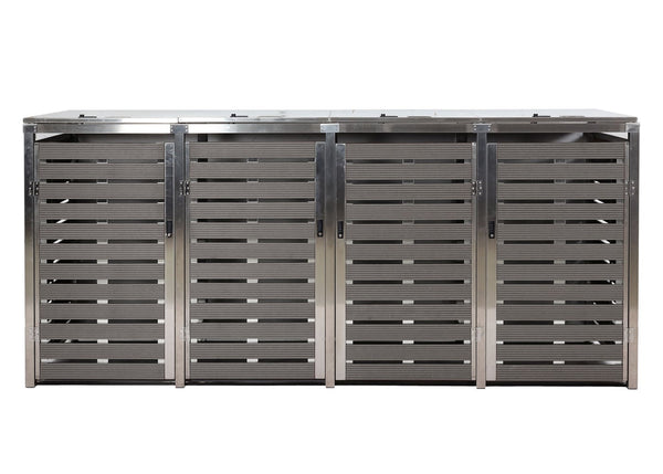 Mülltonnenbox für 4 Tonnen, WPC & Edelstahl, anthrazit, 120x264x85cm