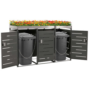 Mülltonnenbox Edelstahl mit Pflanzkasten. 3er Set erweiterbar