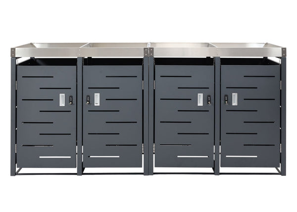 Mülltonnenbox Edelstahl mit Pflanzkasten für 4 Tonnen, erweiterbar
