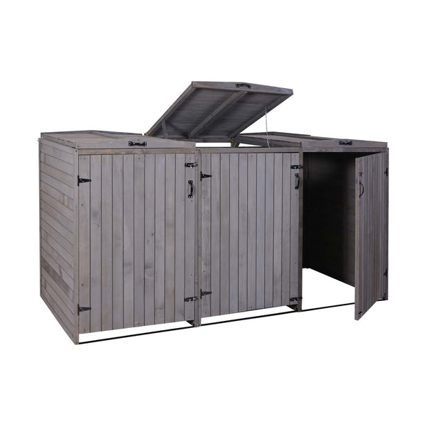 Grosse Mülltonnenbox aus Holz, anthrazit-grau, erweiterbar