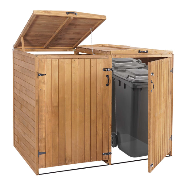 Grosse erweiterbare Mülltonnenbox aus Holz, braun, für 2-4 Tonnen