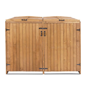 Grosse erweiterbare Mülltonnenbox aus Holz, braun, für 2-4 Tonnen