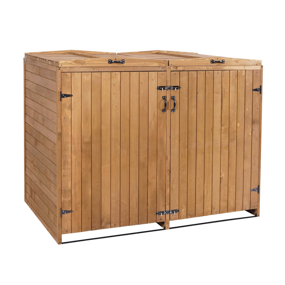 Grosse erweiterbare Mülltonnenbox aus Holz, braun, für 2-4 Tonnen