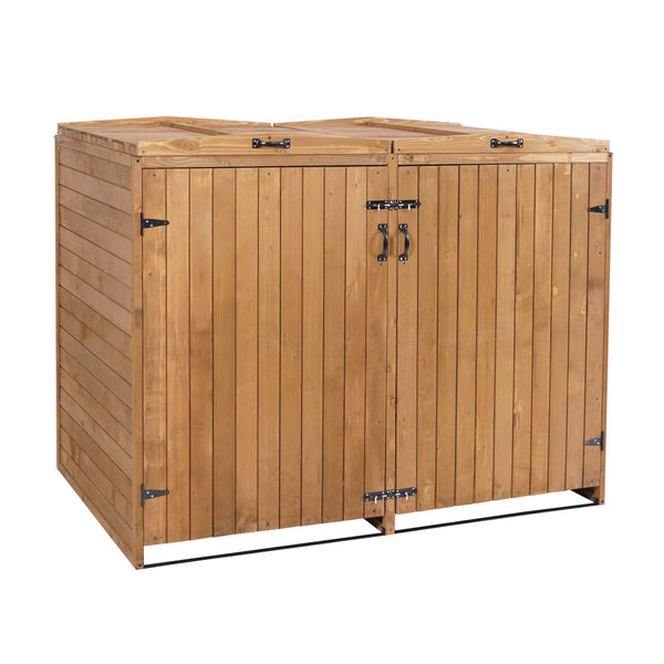 Grosse erweiterbare Mülltonnenbox aus Holz, braun, für 2-4 Tonnen