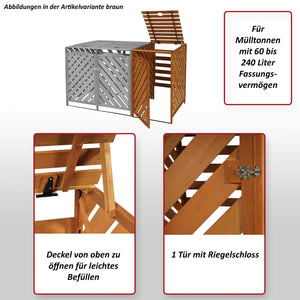 Mülltonnenbox XL aus Holz, 120x68x98cm, braun, erweiterbar